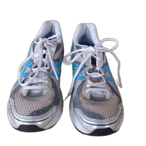 Asics  Dynamic Quomax GEL 7.5 T09CQ white turquoise running pickleball 7.5 - Picture 3 of 8